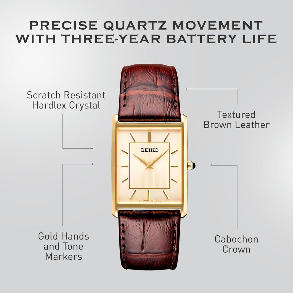 Seiko Мужские Классические Часы SWR064 Нержавеющая Сталь Кварц Кожаный Ремешок Коричневый Размер 10