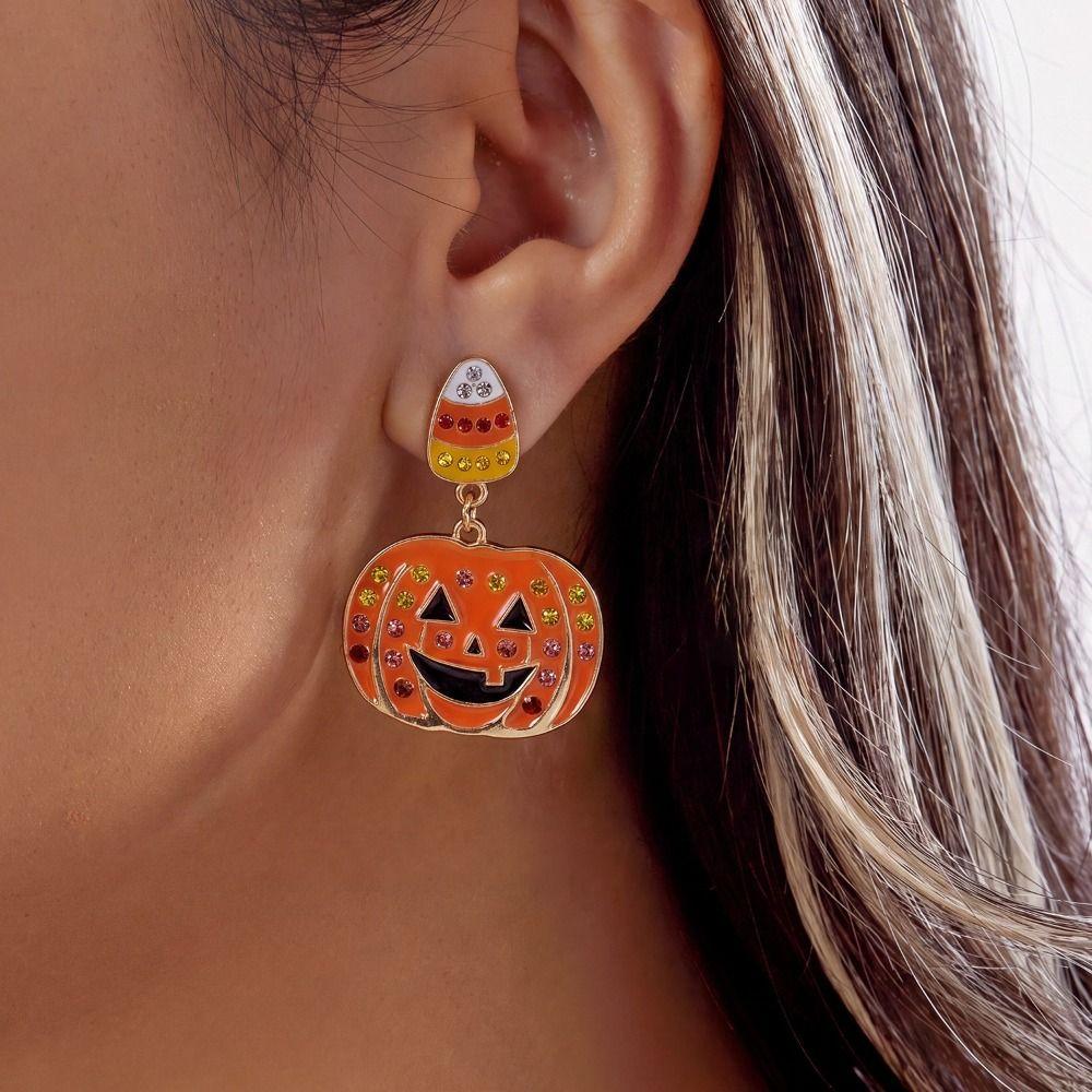 Alloy Material Drop Earrings Long Tassel Design Pumpkin Earrings Ghost Earrings Costume Cosplay