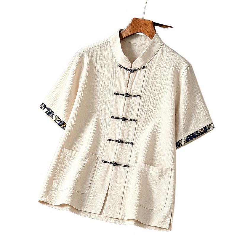 TUCANO Men's Chinese Style Short Sleeve Stand Collar Shirt
