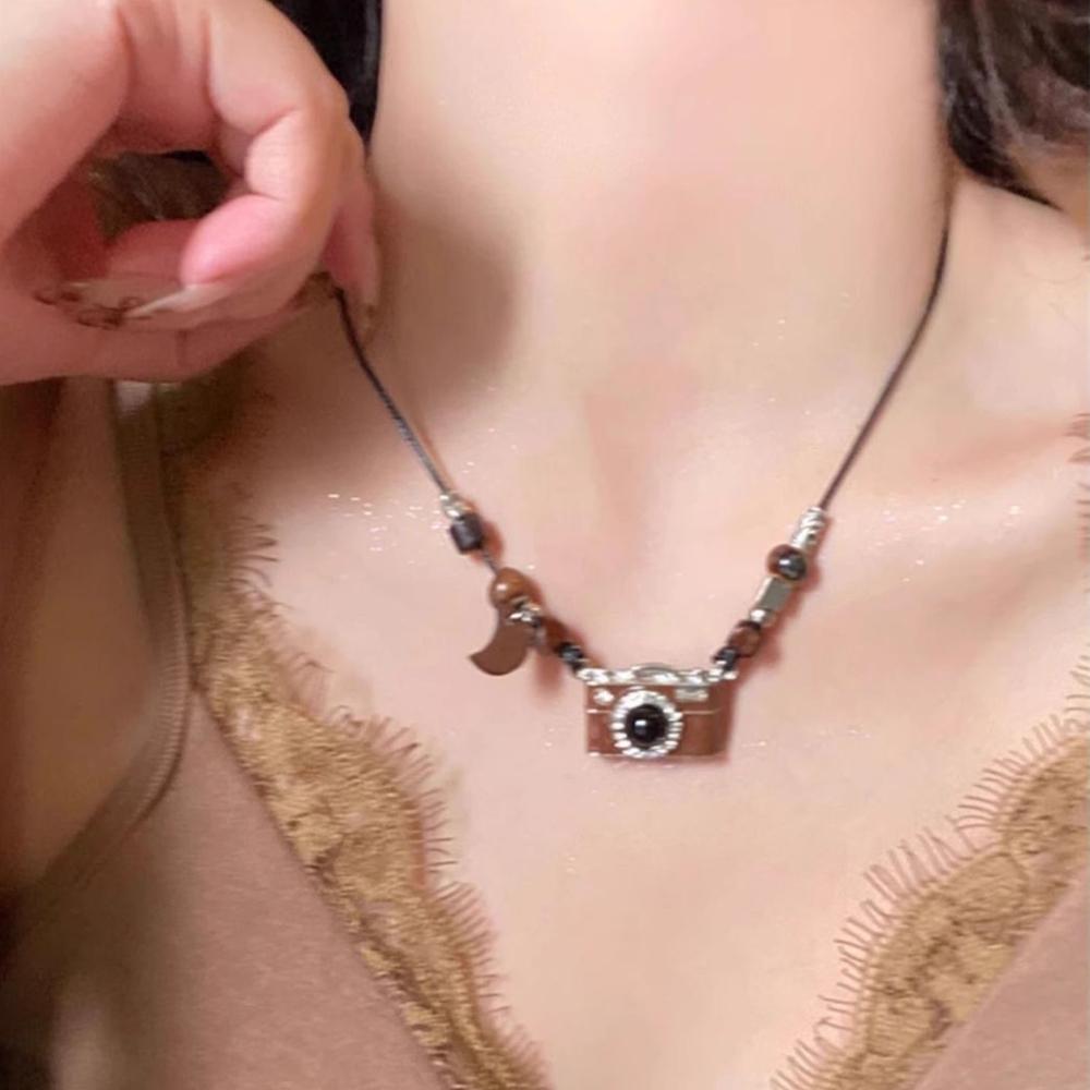 Винтажное коричневое ожерелье с подвеской в виде камеры, хип-хоп модные аксессуары для крутых девушек