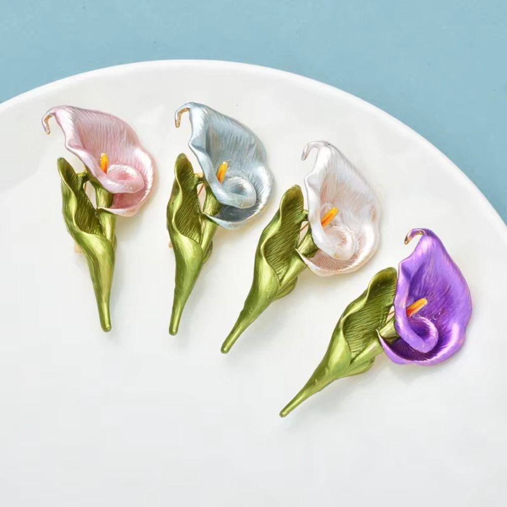Metal Geometric Brooch Colorful Vintage Brooch Luxury Enamel Calla Flower Brooch Party