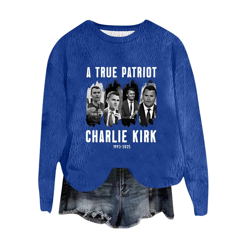 Women's Fashion Round Neck Pullover Top Long Sleeve Tee Printed Sweatshirt