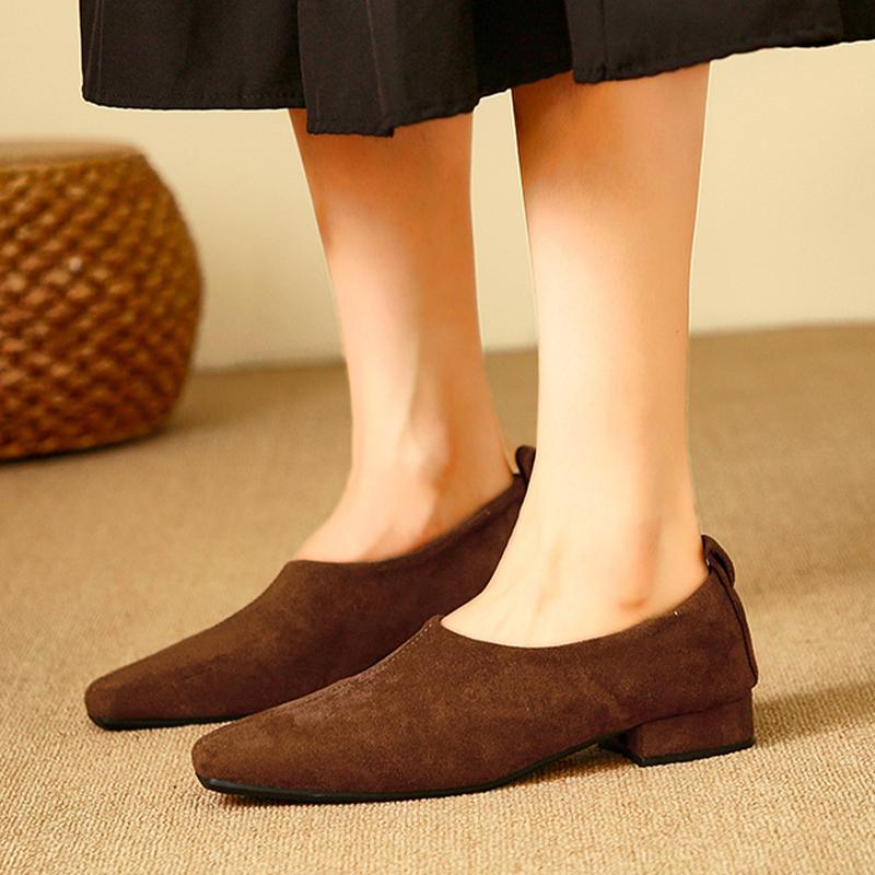 Туфли женские на толстой подошве из замши на среднем каблуке, модная элегантная обувь, новый бренд 2025 года, дизайнерские туфли-лодочки, зимняя классика, Mujer Zapatos