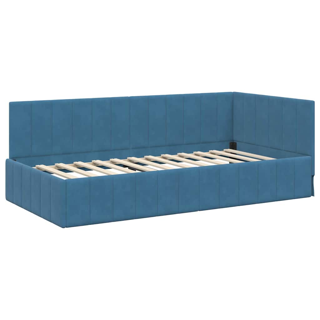 Corner Bed Frame with Mattress and Headboard 2 pcs Blue Velvet