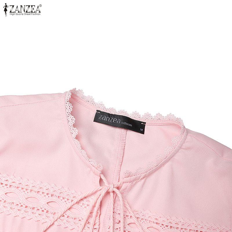 ZANZEA Женское мини-платье с бахромой на завязках, длинным рукавом, отделкой из вязаного кружева, повседневный сарафан