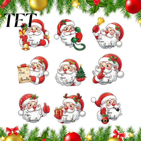 Christmas Gift Stickers 45Pcs Santa Sticker Set, Cartoon DIY Handwrite Label Decals for Tags, Decorative PVC Party Favor Craft Ornament, Adhesive