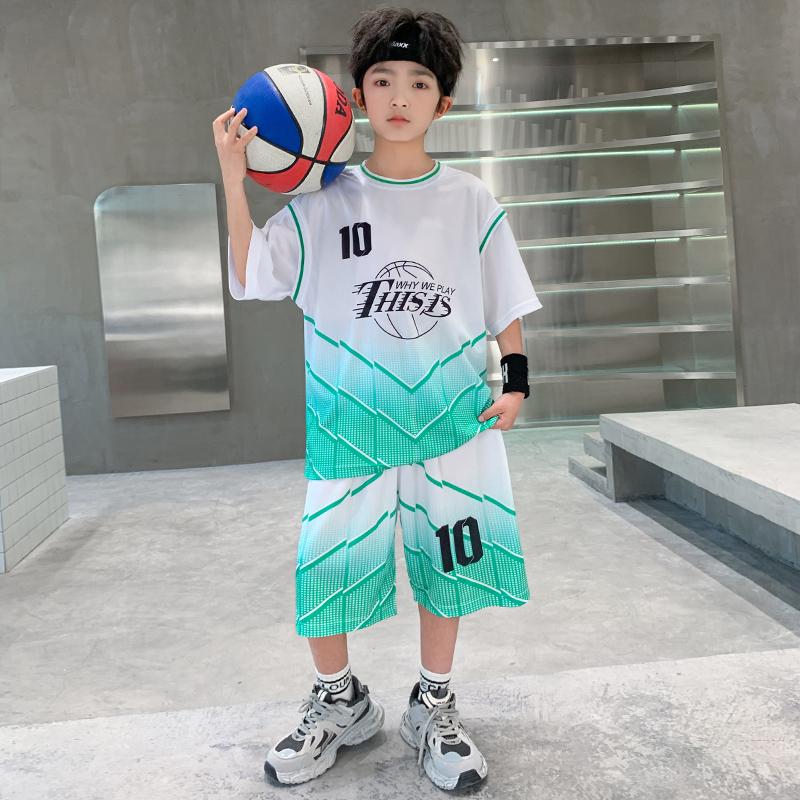 Boys' summer basketball suit set new 2026 mid to large children's summer short sleeved quick drying sports football suit trend