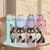 1PC Husky Dog Face Closeup 750ml Color Plastic Sports Water Bottle Leakproof Flip Straw Lid Suitable for Sports Office Home Use