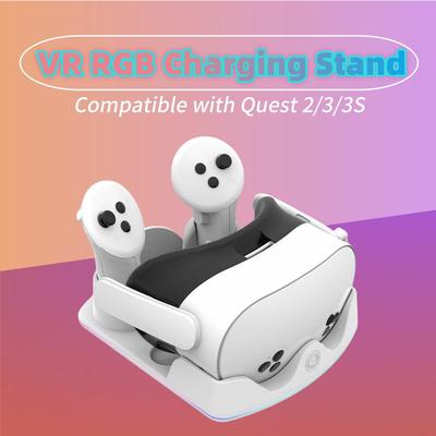 Зарядная док-станция с подсветкой RGB для VR — совместима с Quest 3S/3/2 и подставкой для контроллера | Зарядная станция для гарнитуры VR