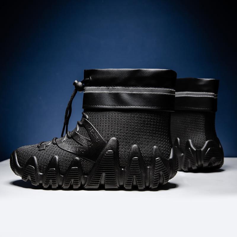 Модные зимние ПВХ водонепроницаемые мужские зимние ботинки с толстым дном, нескользящие, модные и повседневные, плюс бархатные теплые мужские ботинки, рабочая обувь