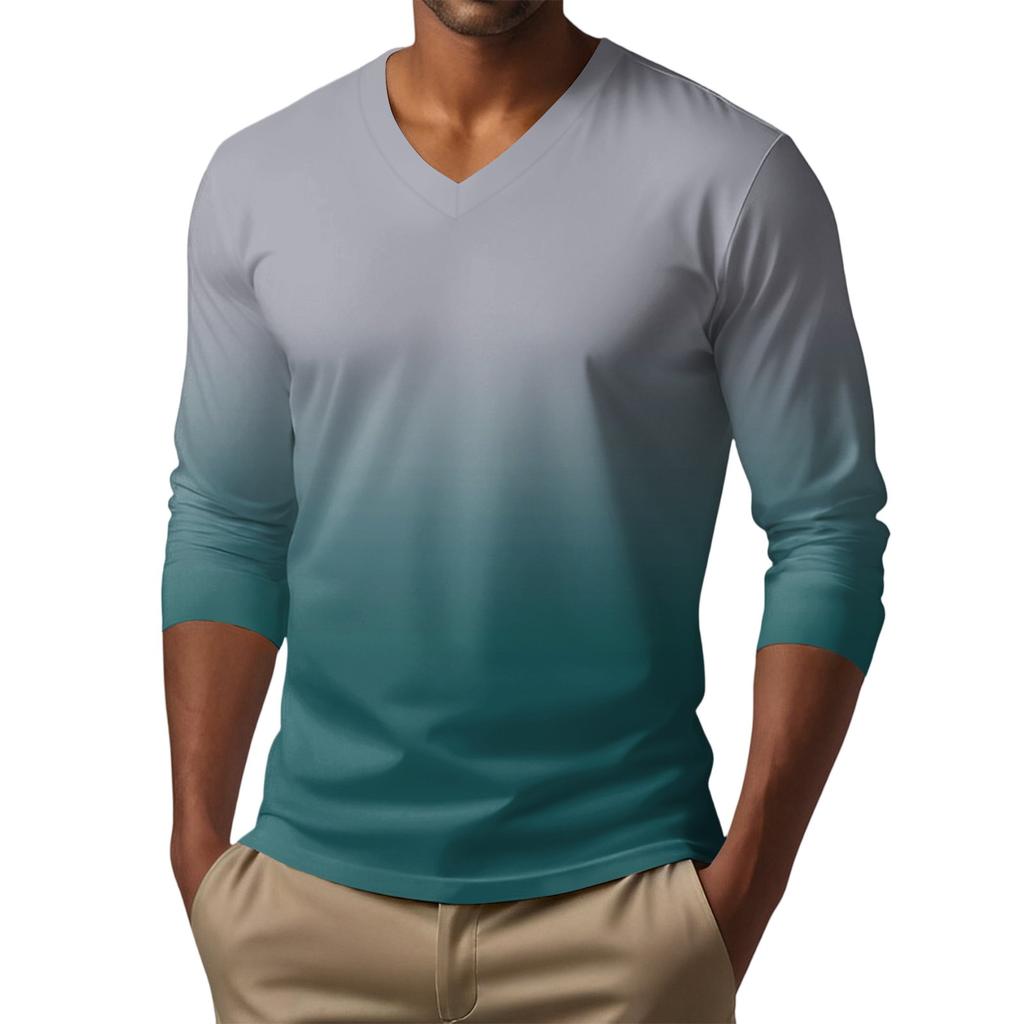 Мужская футболка с V-образным вырезом, повседневная, модная, с принтом, с длинным рукавом