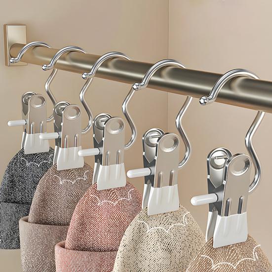 4Pcs Multifunctional Clothespin with Metal Hook Windproof Anti-slip Traceless Strong Grip Heavy Duty Sock Towel Hat Underwear Laundry Hanging