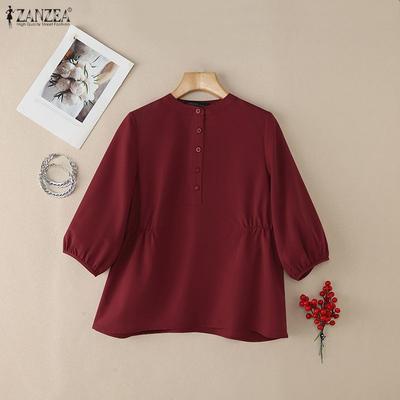 Женская повседневная однотонная блузка с круглым вырезом и рукавом 3/4