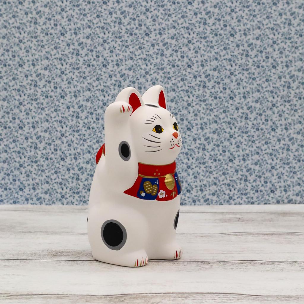 Yakushi Kiln Fukuzukushi Good Luck Maneki-neko (White, Small) (with Sticker)