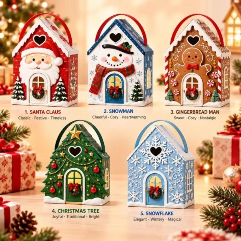 Paper Christmas Cottage Gift Box Festive Print House Shaped Treat Box Party Favor