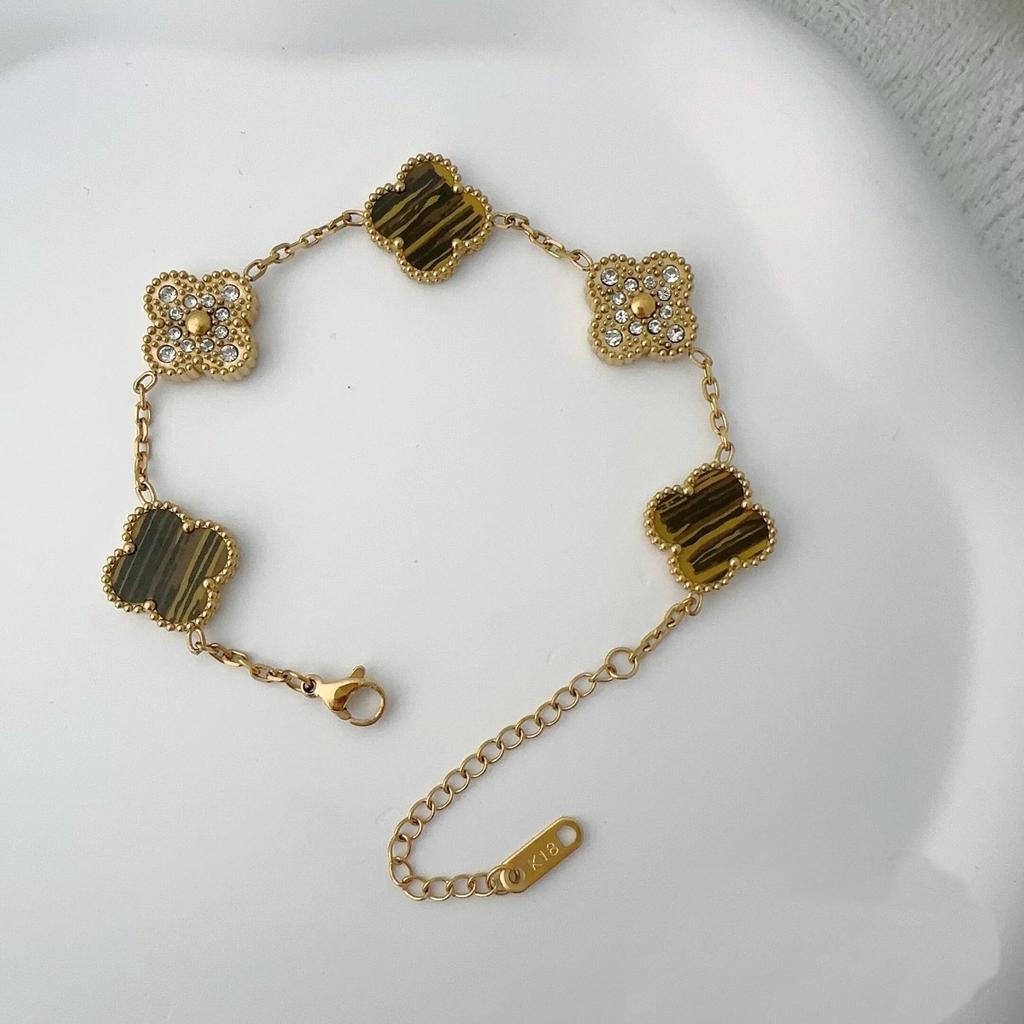 Двусторонний браслет из пяти цветов Браслет с четырьмя листочками клевера Не теряет цвет Женский элегантный легкий роскошный браслет темперамента