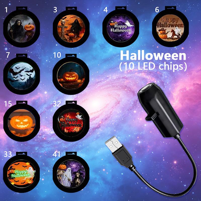 New Christmas & Halloween USB Starry Sky Projection Light Romantic Planet Atmosphere Night Light for Car Interior Home Bedroom Decor