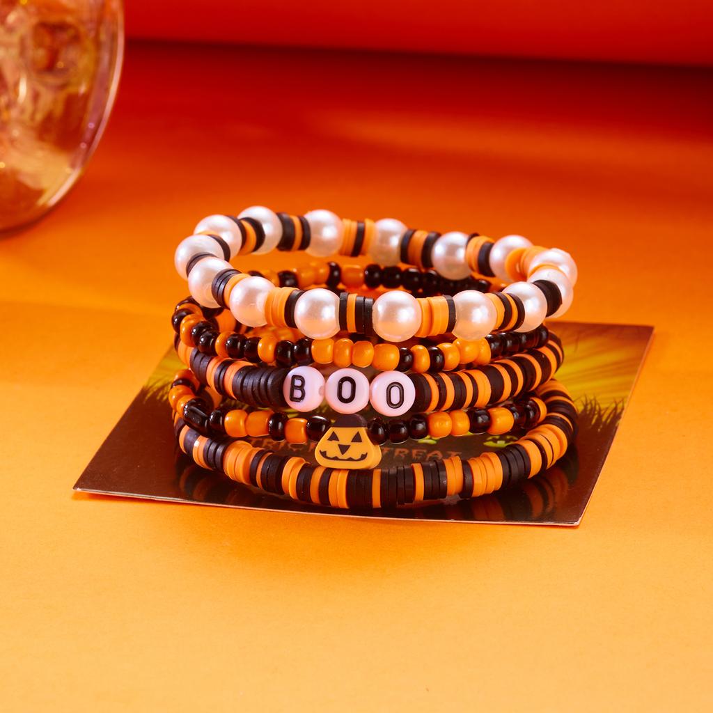 3Pcs Halloween Beaded Bracelet Set for Women Vintage Gothic Spider Ghost Pumpkin Skeleton Pendant Bangle Jewelry Gift