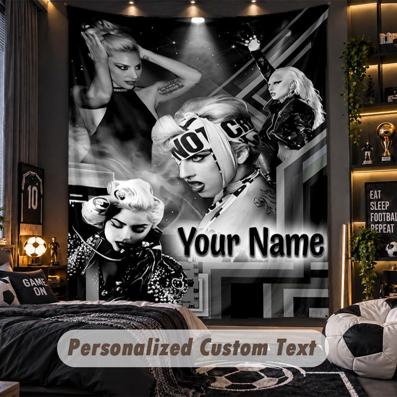 Personalized Wall Tapestry,Lady Gaga Custom Printed Name, Fabric Wall Art For Indoor Room Backdrop
