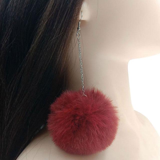 New Big Pompom Drop Earrings Fashion Soft Rabbit Fur Ball Pompom Pendant Long Dangle Earrings For Women Girl Party Gifts