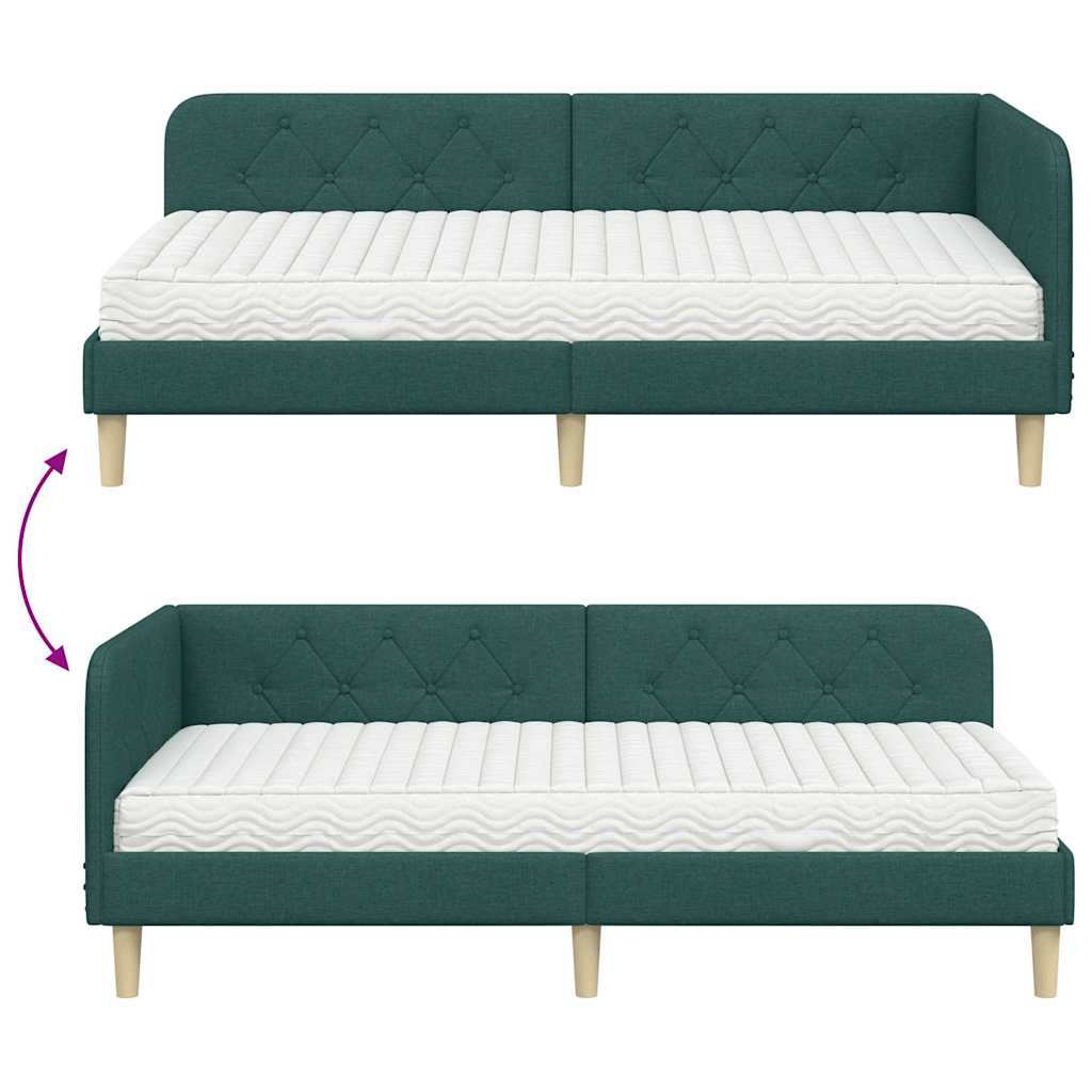 Corner Bed Frame Dark Green 90 x 190 cm Fabric
