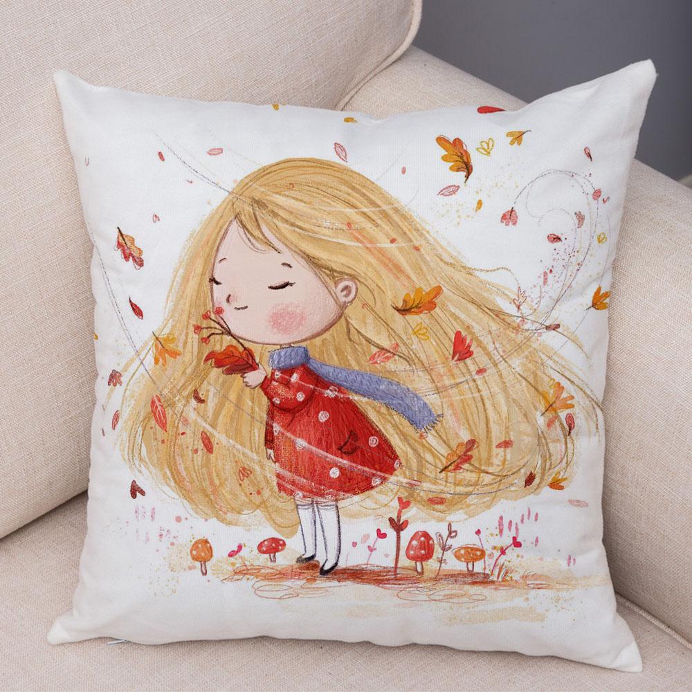 Super Soft Plush Pillow Case for Sofa Home Watercolor Cartoon Girl Cushion Cover Decor Fairy Tale World Lovely Child Pillowcase