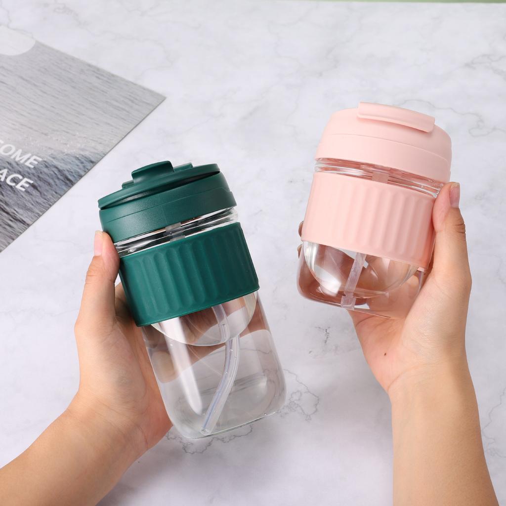 Double drink glass straw cup cute high value water cup women portable accompanying coffee cup gift cup