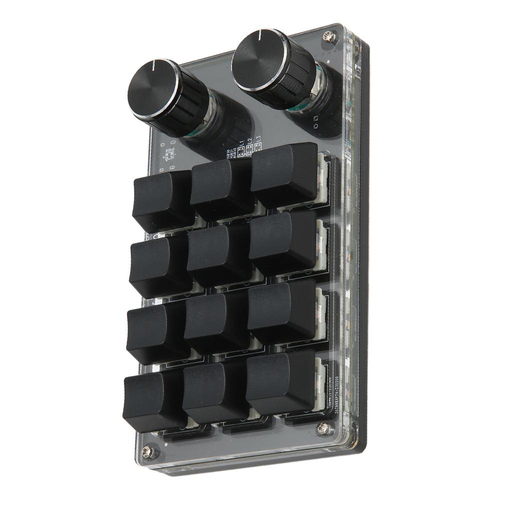 Mini Keypad 1 Handed Mechanical Keyboard Wired USB Programmable Macro 12 Key 2 Knob RGB Light Blue