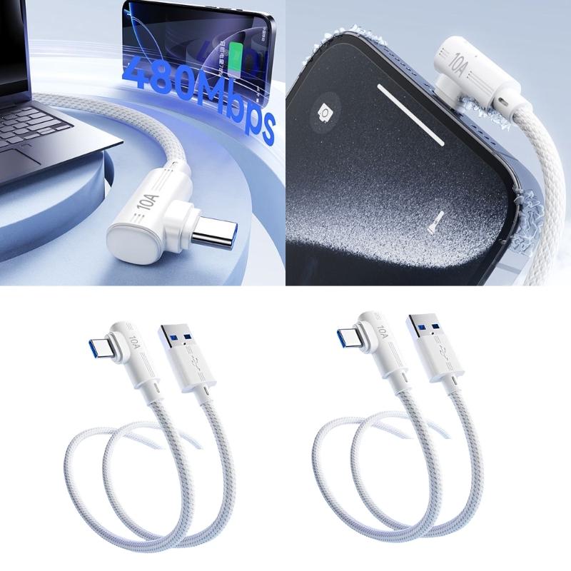 Плетеный кабель для быстрой зарядки 10A, Г-образный кабель USB C, Шнур для передачи данных, Подходит для игр и быстрой зарядки