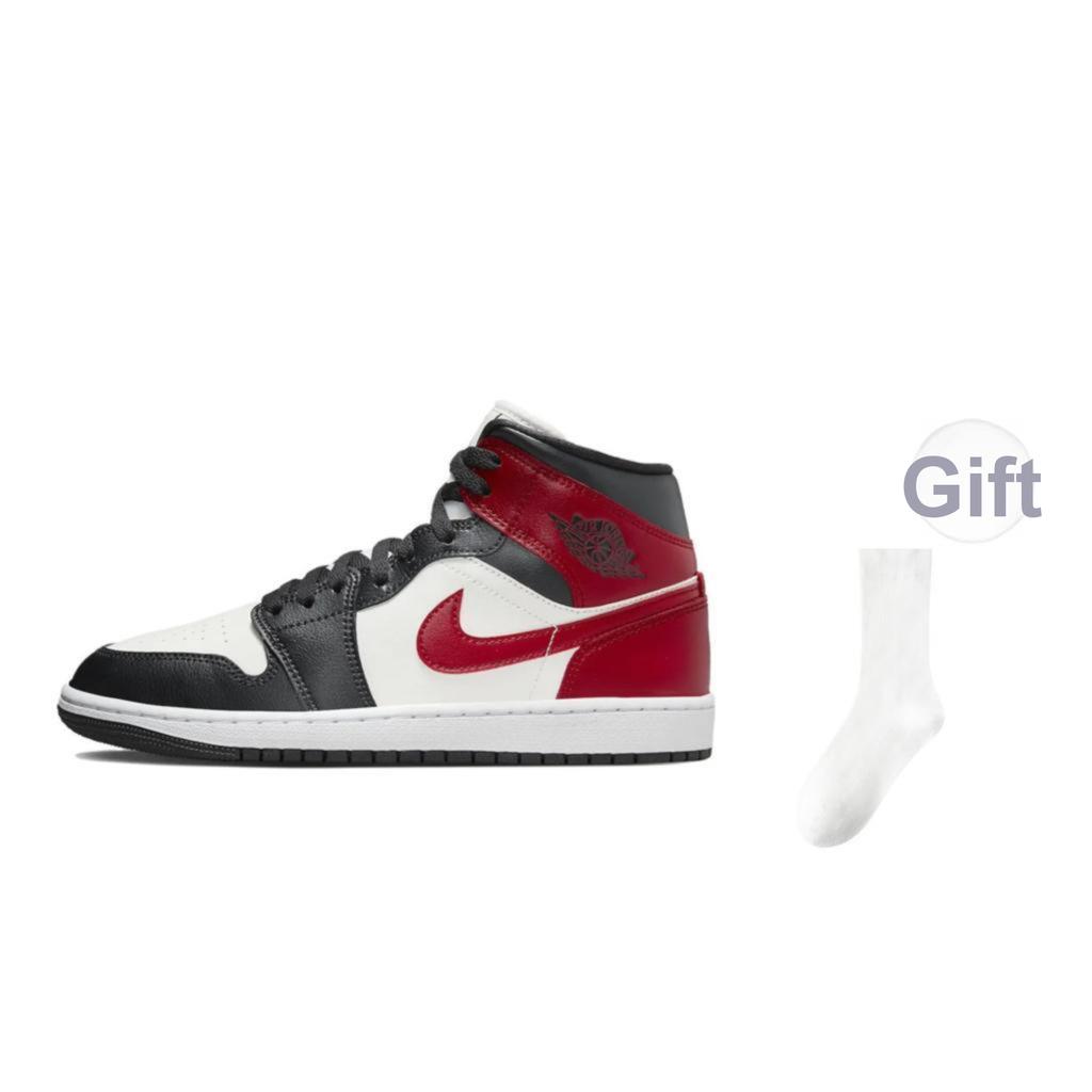 Air Jordan 1 Mid Black Toe Women Sneakers Red Sail Off-Noir BQ6472-160