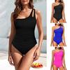 Women Monokini Sexy One-Shoulder Solid Color One-piece Bikini Solid Color