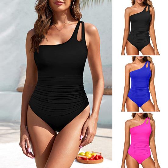 Women Monokini Sexy One-Shoulder Solid Color One-piece Bikini Solid Color Quick Drying Slim Fit Beachwear