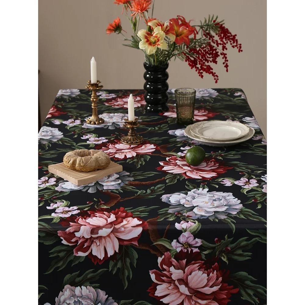 Черная скатерть с цветочным и птичьим узором, американский стиль, белое кружево, покрытие для столешницы, водонепроницаемая, противоскользящая, износостойкая скатерть