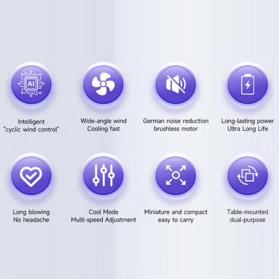 Air Cooling Fan Digital Display Strong Airflow 100 Speeds Adjustable Rechargeable Ultra Quiet Wall-Mounted Desk Fan