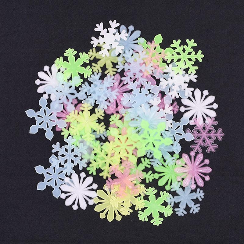 1 Set 50pcs Luminous Snowflake Wall Stickers Kids Room Christmas New Year Home Decor