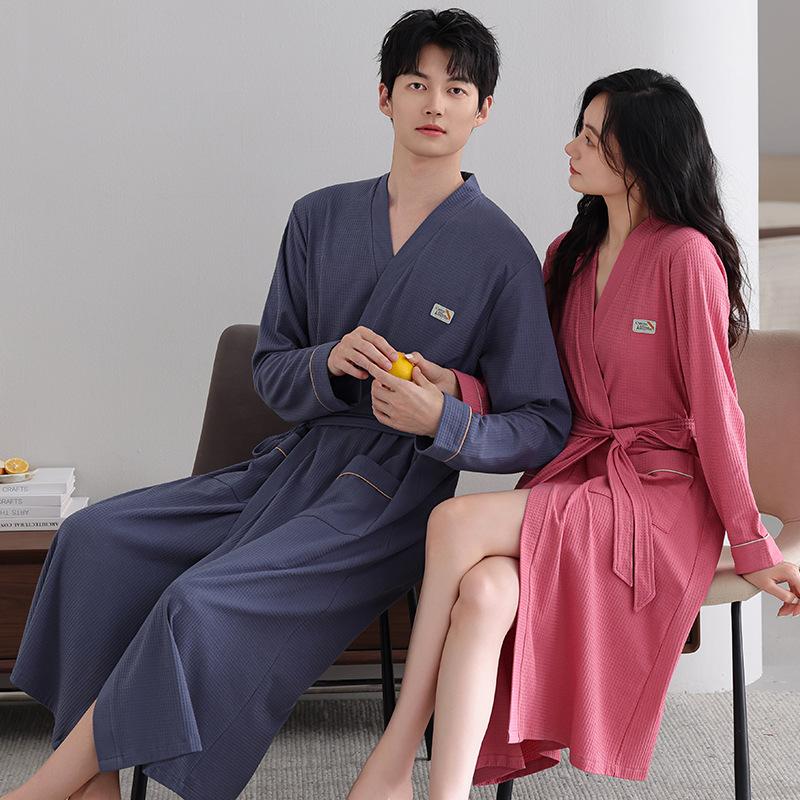 Couple Nightgown Women'S Pajamas Spring And Autumn Cotton Long-Sleeved Bathrobes Medium And Long Men'S Autumn Bathrobes