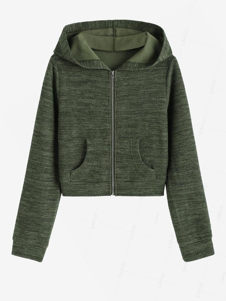 ZAFUL Женская повседневная трикотажная толстовка с капюшоном из меланжевого трикотажа с карманом на молнии спереди и длинным рукавом
