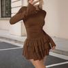 Осень Элегантное платье мини с длинным рукавом, круглым вырезом, сексуальное облегающее, однотонное, для выпускного вечера, женский наряд, эластичное, вечернее, для фестиваля, платье-торт