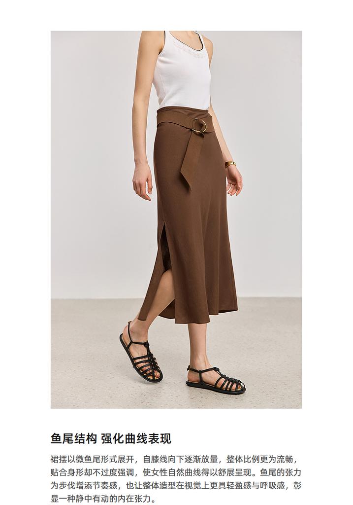 LILY Retro Slant Cut Brown Half length Skirt for Women
