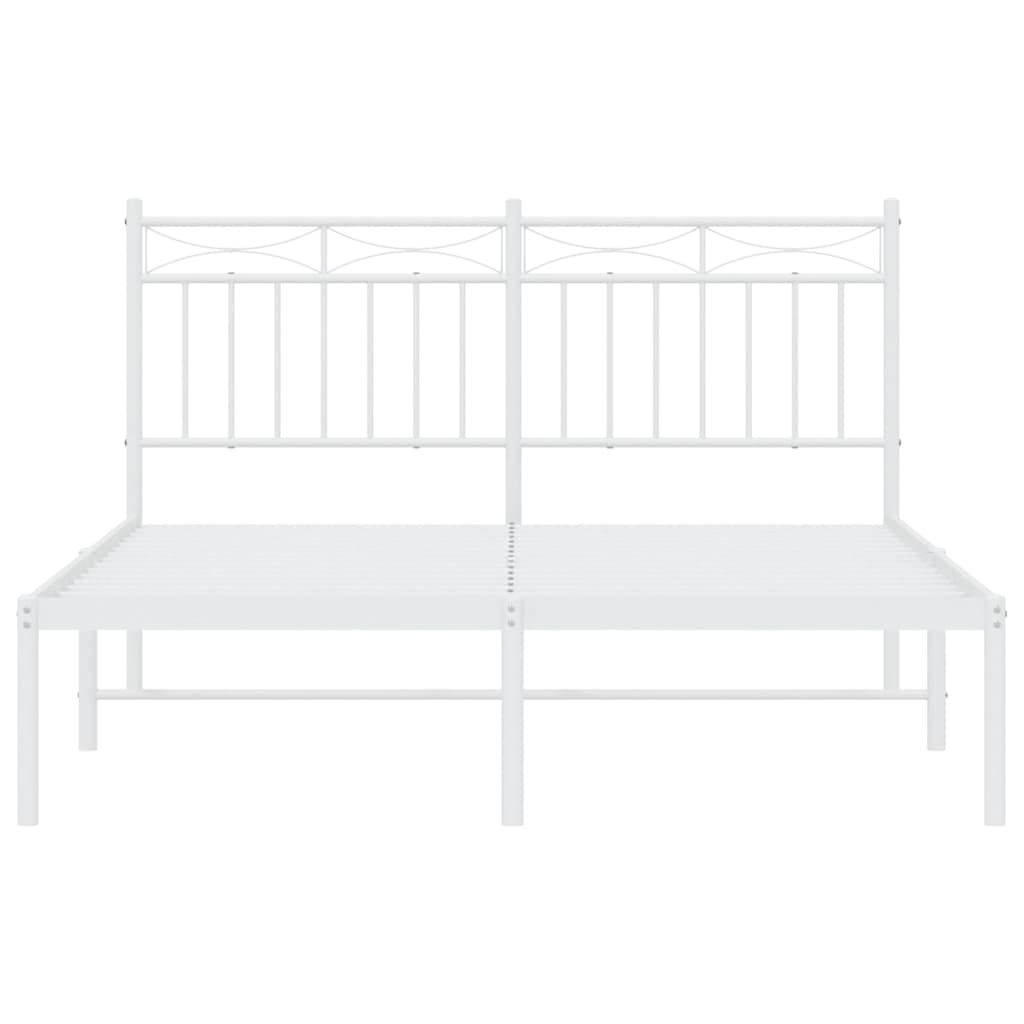 Metal Bed Frame with Headboard White 135x190 cm