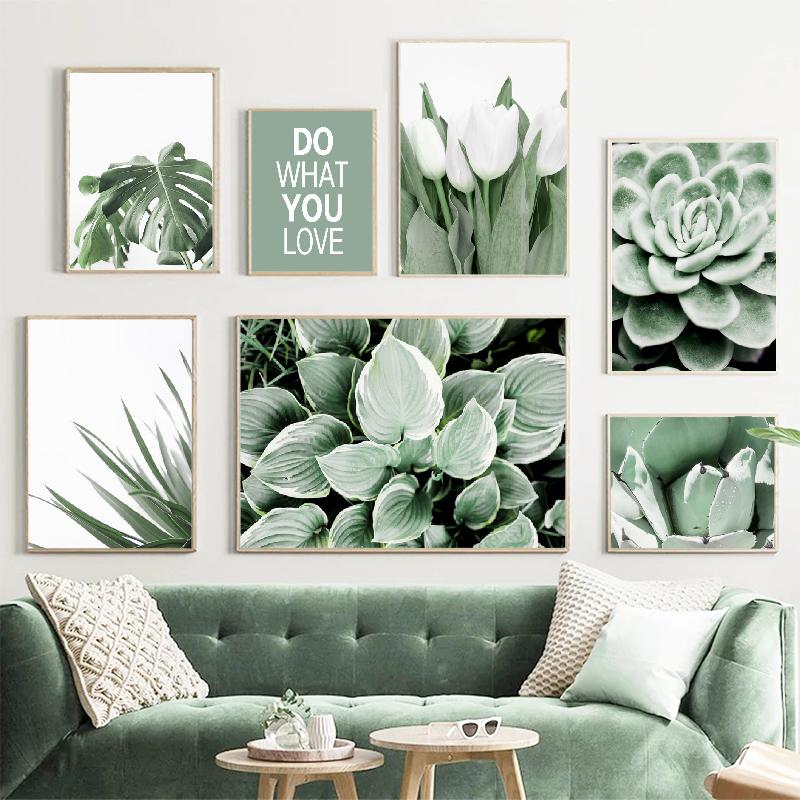 White Tulip Succulents Monstera Plant Wall Art Canvas Painting Nordic Posters And Prints Wall Pictures For Living Room Decor