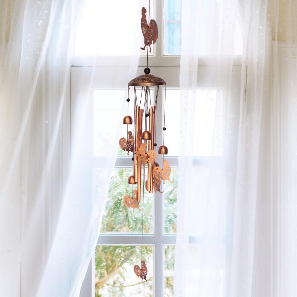 Indoor Wind Chime Vintage Wind Chime with 4 Metal Tubes S-shaped Hook for Garden Patio Outdoor Decor Rooster Dog Cat Bell