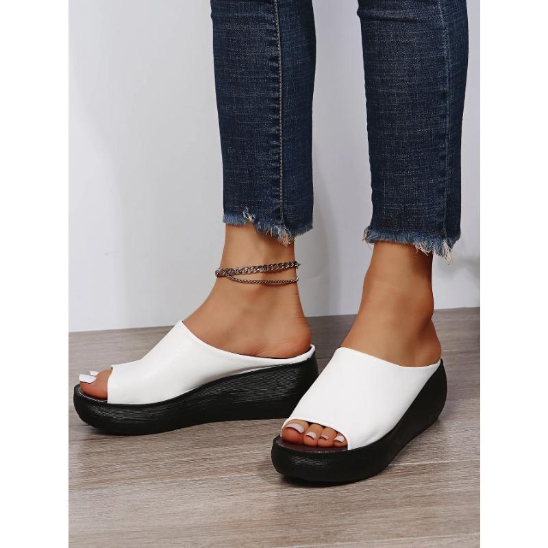 Женские тапочки, лето 2024, новинка 2024 года, женская обувь на танкетке в этническом стиле с рыбьим ртом, одно слово, женская обувь на толстой подошве, большой размер