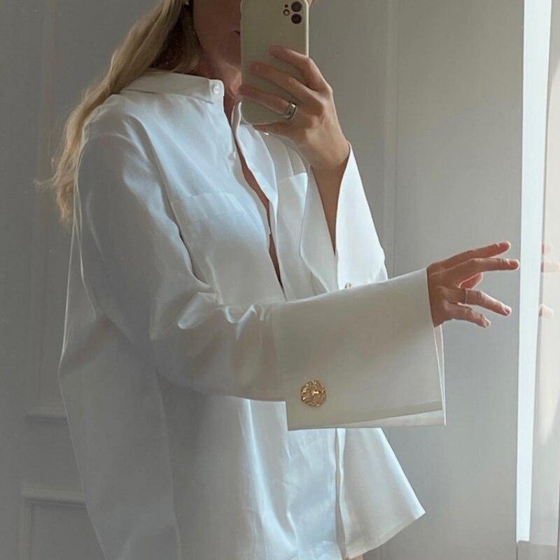 Fashion White Shirt Office Lady Tops Spring Autumn Long Sleeve Shirt Women Blouses With Pocket Loose Clothes Blusas 28016