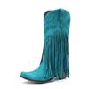 Women Western Cowboy Boots Block Medium Heels Tassel Fringe Kneehigh Boots Lady Winter Shoes