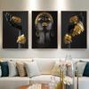 African Black Woman Portrait Canvas Painting Holding Gold Jewelry Abstract Posters and Prints for Living Room Decor No Frame