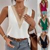 Fashion V-neck Lace Patchwork Women Tops And Blouses 2025 Summer White Casual Sleeveless Tank Top Femme Blouse Shirt