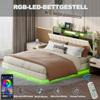Upholstered Bed 160*200 with LED Lighting and USB Socket, Headboard with Storage Space, Floating Bed Youth Bed Adult Bed, Linen Fabric, Beige