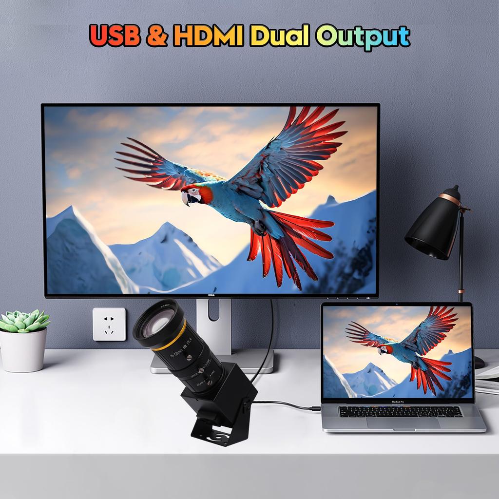 SVPRO 4K USB Camera with 10x Optical Microscope 60fps Dual Output Video Streaming Webcam for Raspberry and Monitors Zoom, 5-50mm Lens, HDMI/USB3.0