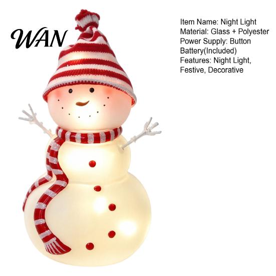 Hand Painted Christmas Table Decor Decorative Night Light, Snowman/Angel Shape, Frosted Glass Figures Light with Warm LED for Holiday Tabletop
